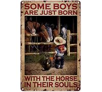 Mocozim Décorations de cowboy pour chambre - Poster en étain - Cowboy Some Boys are Just Born With Horse in their Souls - Décoration murale de chambre d'enfant - 20,3 x 30,5 cm