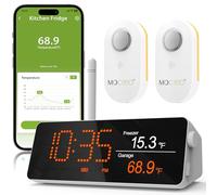 MOCREO Thermomètre à distance WiFi, alarme de congélateur, portée de 0,3 km, étanchéité IP66, alerte par e-mail par application, avec concentrateur de moniteur numérique, 2 capteurs de température