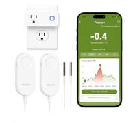 MOCREO Thermomètre de réfrigérateur WiFi avec alarme de congélateur, alertes par e-mail par application, alerte de panne de courant, hub de sortie pass-through, 2 capteurs, sonde ultra-plate, moniteur