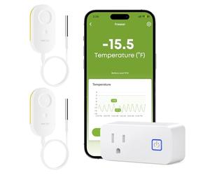 MOCREO Thermomètre WiFi pour réfrigérateur avec alarme de congélateur, alerte e-mail, notification d'application, enregistrement de données, exportation, sans frais d'abonnement, 2 capteurs de
