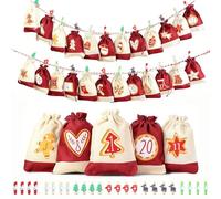 Mocrop 24 Pièces Calendrier de L'avent 2025, 13 X 18cm Pochette Calendrier de L'avent Vide À Remplir, avec Clips de Noël Colorés, 10m de Cordes, Avec Motifs Imprimés, Grande Capacité