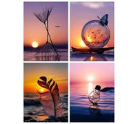 Mocrop 5D Diamond Painting 4 PCS DIY Diamond Painting Adulte Diamond-Painting Kits Complets Enfants Coucher de Soleil Plage Artisanat Ensemble (30 x 40 cm)