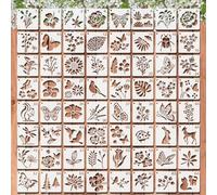 Mocrop 64 Pièces Pochoirs Réutilisables Pour Peinture, 7.6×7.6cm Pochoir Journal, Pochoir Peinture, Adapté À Scrapbooking Bullet Journal, Motifs Animaliers Et Végétaux