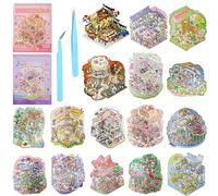 Mocrop Lot de 16 autocollants 3D de grande taille, ensemble de scènes pour bricolage, autocollants pour maison pour enfants, livre d'autocollants de scène, avec 2 pincettes, loisirs créatifs, cadeaux