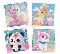 Mocrop Lot de 4 Peintures Diamant Pour Enfants,5D Diamond Painting Panda Motifs Animaliers Diamond Painting Cadeaux Pour Garçons et Filles(15 x 15 cm) (A)