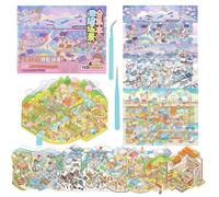 Mocrop Mise à niveau Grande scène 12 pièces 3D Stickers Scène, Autocollants de maison DIY pour enfants, Livre d'autocollants Scène, avec 2 pincettes, Artisanat créatif, Cadeaux pour enfants