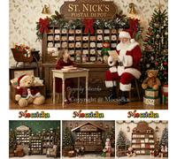 Mocsicka - Toile de fond de studio photo pour Noël, thème Pôle Nord, bureau de poste, station de courrier du Père Noël, bonhomme de neige, ours, pour studio photo d'enfants 11