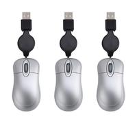 Mocturnity 3 x souris avec câble rétractable petite et petite souris optique de voyage compacte 1600 dpi pour 98 2000 XP Vista Ve (argent)