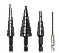 Mocturnity 4 pièces 3-12 4-12 4-20 mm HSS Foret étagé à fente droite Foret hélicoïdal au nitrure Coupe-trous en métal et bois Outils de forage de noyau