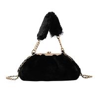 Mocturnity Casual Peluche Couleur ChaîNe Sac à BandoulièRe Mode Automne Hiver Femmes Sac à Main Snap (Noir)