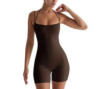 Mocturnity Combinaison de Sport sans Manches pour Femme, Dos Nu, Effet Gainant, pour Le Yoga, Marron, Taille XS