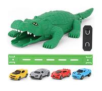 Mocturnity Enfants DIY Jouet Modèle Piste de Crocodile Tirer Voiture Piste Flexible Voiture Enfants Course Virage Voiture avec 4 Voitures