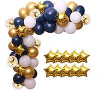Mocturnity Guirlande de ballons bleu marine Ballons à hélium avec étoile dorée et chromée pour fête prénatale Décoration de fête