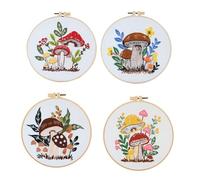 Mocturnity Kit de broderie de 4 jeux pour adultes débutants, kit de broderie à une main qui comprend de l'agaric, des fils de couleurs et des outils