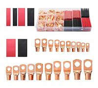 Mocturnity Lot de 150 connecteurs de bornes en fil de cuivre, AWG 2 4 6 8 10 12 Kit d'oreilles d'anneau avec 70 pièces de thermorétractable 80 pièces de bornes de câble de batterie