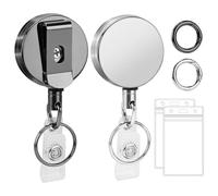 Mocturnity Lot de 2 bobines de badge rétractables haute résistance, support de badge rétractable en métal, supports verticaux pour cartes d'identité, noir et argenté