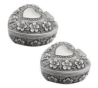 Mocturnity Lot de 2 boîtes en forme de cœur de rangement pour bibelot petite bague poitrine, argent
