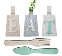 Mocturnity Planche à découper Eat Sign Set Art Suspendu Cuisine Eat Sign Fourchette et Cuillère Décoration murale et cuisine, A