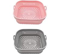 Mocturnity Revêtement en silicone pour friteuse à air, revêtement pour friteuse à air réutilisable, carré, pliable, accessoires pour friteuse à air, lot de 2, rose et gris