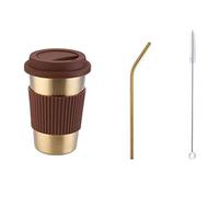 Mocturnity Sippy Verre à eau en acier inoxydable 304 avec couvercle Marron doré
