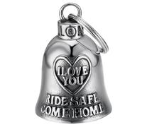 MOCY BELL - Clochette Moto Mocy Bell - I Love You - Ride Safe - Come Home - Porte-Bonheur Motard en Acier Inoxydable 316L - Talisman Protection et Amour - Cadeau Biker Homme Femme