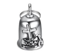 MOCY BELL - Clochette Porte-Bonheur Moto Protection Biker Triker Chapelet Bécane Croix Latine Acier Inoxydable 316L