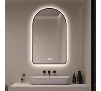 Moda Arco Espejo Miroir de maquillage sans buée à intensité variable avec interrupteur tactile LED Rétroéclairé Cadre noir pour salle de bain et chambre à coucher 70 x 130 cm