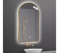 Moda Arco Espejo Miroir mural tactile à intensité variable avec éclairage de maquillage sans buée Cadre noir rétroéclairé pour salle de bain et chambre à coucher 70 x 130 cm Doré