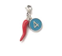 MODA MavillA Napoli - Pendentif porte-bonheur - Corne rouge avec disque bleu Scudetto 4, Charm pour colliers et bracelets