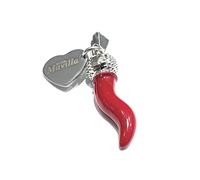 MODA MavillA Pendentif acier corne porte-bonheur et coeur. Fabriqué en Italie. Bracelet émotionnel - phrases, pensées, mots avec charms.