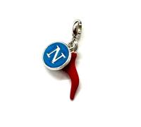 MODA MavillA Pendentif Napoli Porte-bonheur, Corne Rouge avec Lettre N Bleue, Pendentif en Argent Boîte cadeau incluse, medio, Acier inoxydable acier inoxydable vernis, acier