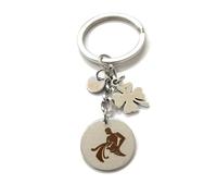 MODA MavillA Porte-clés signe du zodiaque acier trèfle porte bonheur gravure au laser coffret cadeau inclus, argent, M