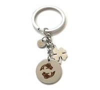 MODA MavillA Porte-clés signe du zodiaque acier trèfle porte bonheur gravure au laser coffret cadeau inclus, argent, M