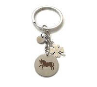 MODA MavillA Porte-clés signe du zodiaque acier trèfle porte bonheur gravure au laser coffret cadeau inclus, argent, M
