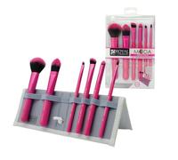 MODA Royal & Langnickel Ensemble de pinceaux de maquillage pour le visage avec pochette, comprend : poudre, fond de teint, ombreur angulaire, smoky eye, eyeliner et pinceaux à lèvres pointus Rose