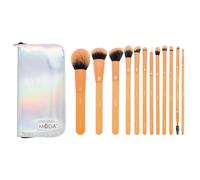 MODA Totally Electric Lot de 13 pinceaux de maquillage pour le visage avec étui à fermeture éclair Orange fluo