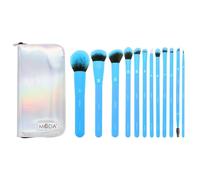 MODA Totally Electric Lot de 13 pinceaux de maquillage pour le visage comprenant : poudre, teint, blush, ombre, estompeur et plis avec étui à fermeture éclair (bleu fluo)