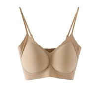 Modal Wireless Bra for Women Seamless V Neck with Adjustable Thin Straps (Khaki,Grand)