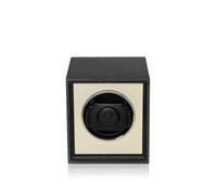 MODALO Twist Remontoir automatique pour 1 montre - Moteur silencieux, 900 TPD, bois massif et cuir, surface résistante aux rayures, pour homme et femme, noir mat et beige