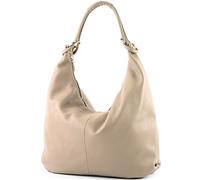 modamoda de 337 Sac à bandoulière en cuir pour femme, 45 x 34 x 3 cm, Grand Sac Shopping Hobo, fabriqué à la main en Italie, Gris beige., L