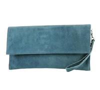 modamoda de - cuir italien embrayage Petit Suede T151, Couleur:Bleu pétrole