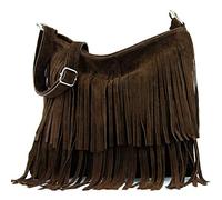 modamoda de - ital sac à bandoulière en daim frangé T125, Couleur:chocolat noir