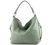 modamoda de - Ital Shopper Sac à bandoulière en cuir grande T160, Couleur:Graugrün
