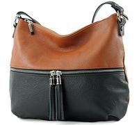 modamoda de - Ital Umhänge- / cuir sac à bandoulière T159, Couleur:Cognac/Noir