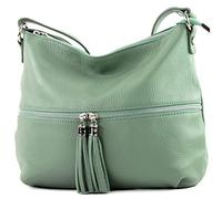 modamoda de - Ital Umhänge- / cuir sac à bandoulière T159, Couleur:Graugrün