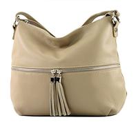 modamoda de - Ital Umhänge- / cuir sac à bandoulière T159, Couleur:Gris Beige