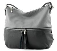 modamoda de - Ital Umhänge- / cuir sac à bandoulière T159, Couleur:Gris/Gris foncé