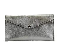 modamoda de - P03 - Portefeuille femme italienne, cuir véritable, long, Couleur:Gris Argent métallisé