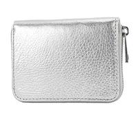 modamoda de P04 Portefeuille pour femme, en cuir véritable, court, style italien, Argent métallisé, Small