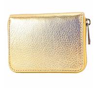 modamoda de P04 Portefeuille pour femme, en cuir véritable, court, style italien, Métal doré clair, Small